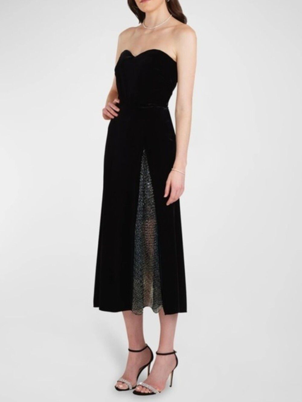 Shoshana Strapless Black Velvet Midi Skirt with Sparkle Insert Slit Size 12